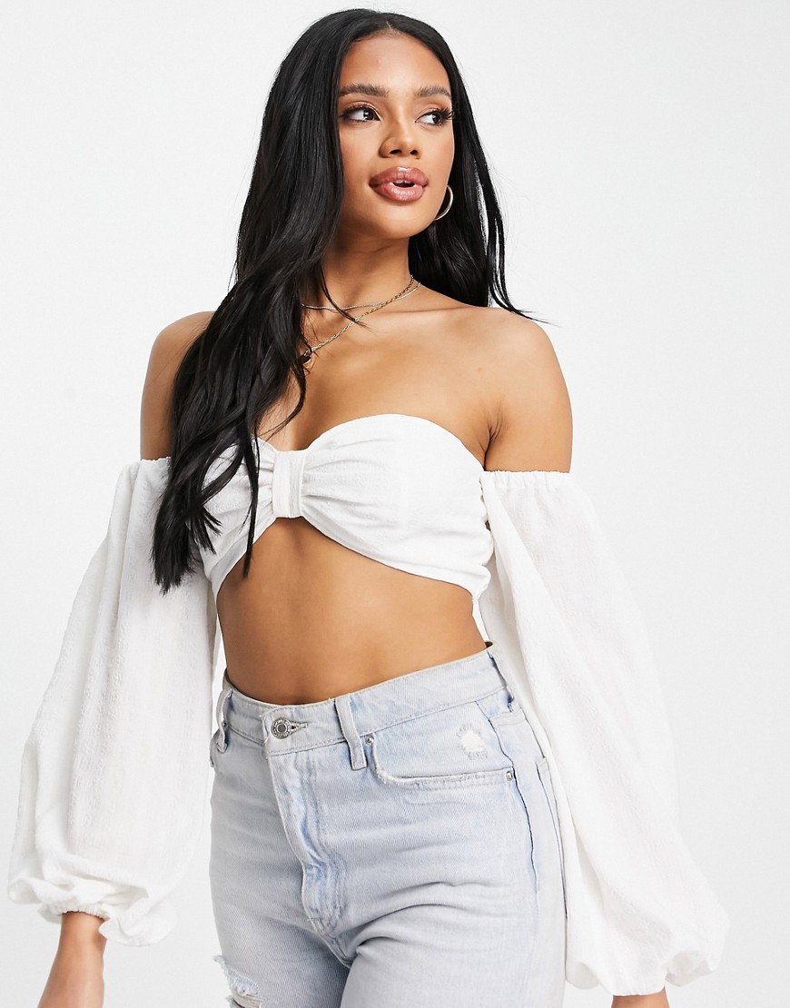 NA-KD cropped structured ls blouse in white