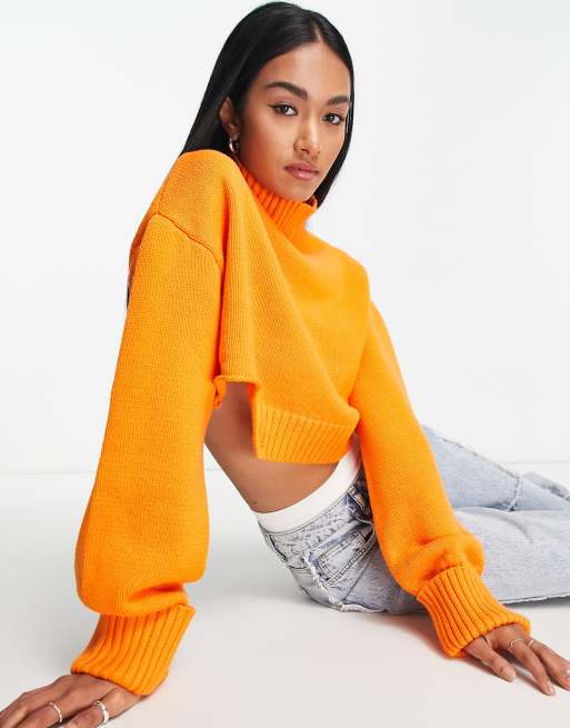 NA-KD - Cropped trui met onafgewerkte rand in oranje
