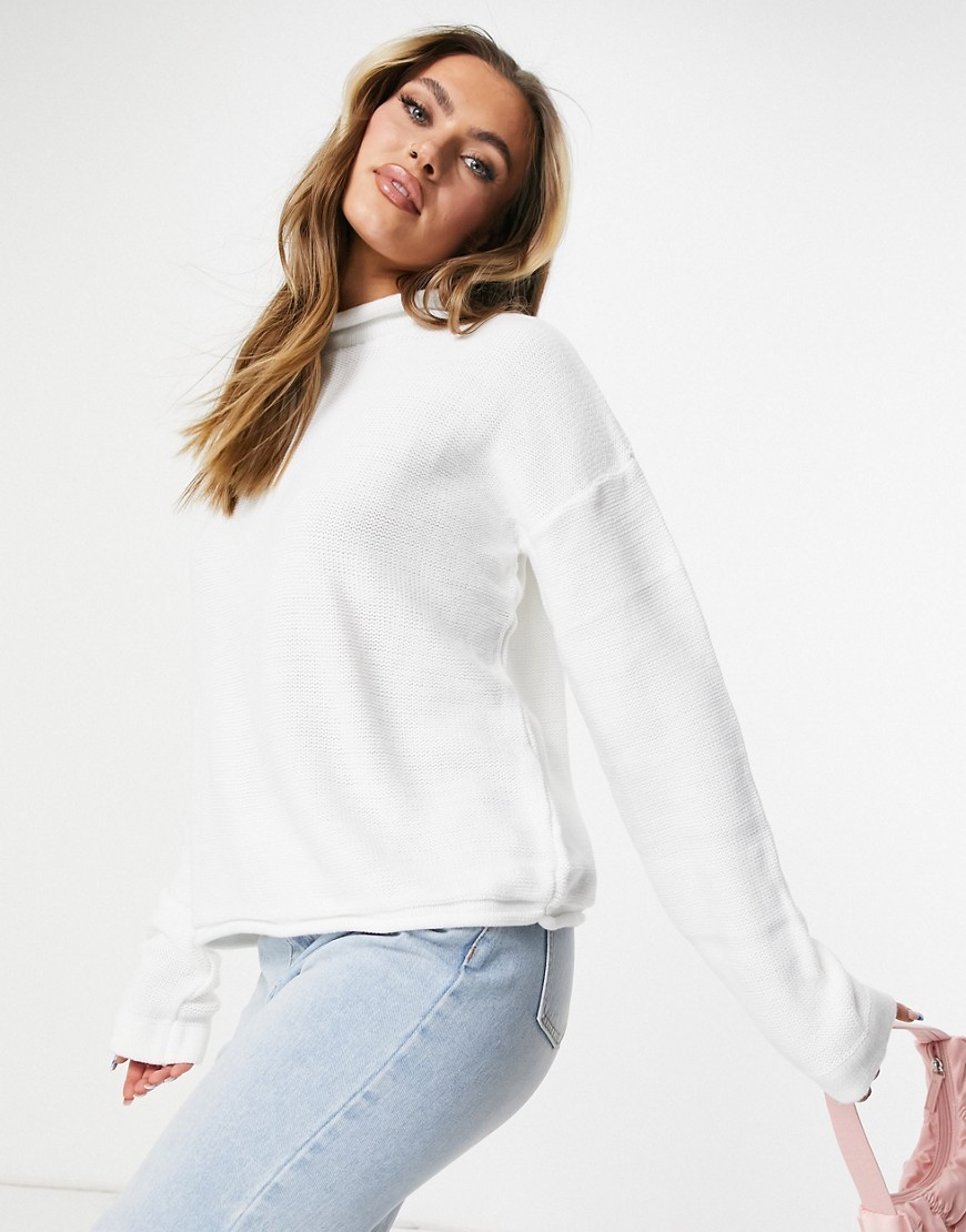 Na-kd Cropped V Neck Sweater In White-pink