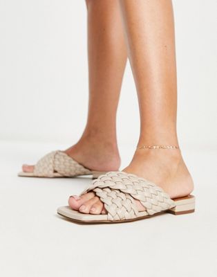 NA-KD cross front braided sandals in beige