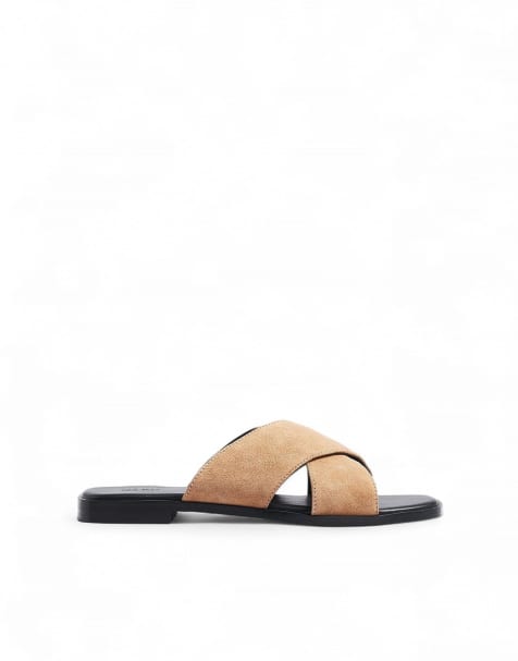 NA-KD Cross strap suede sandals in beige - view 1