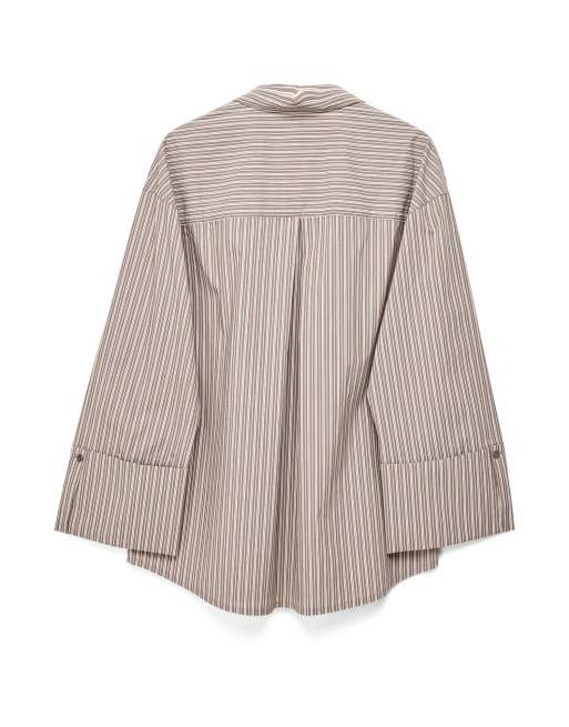 NA-KD Cuff detail oversized cotton shirt in brown stripe, 5 of 5