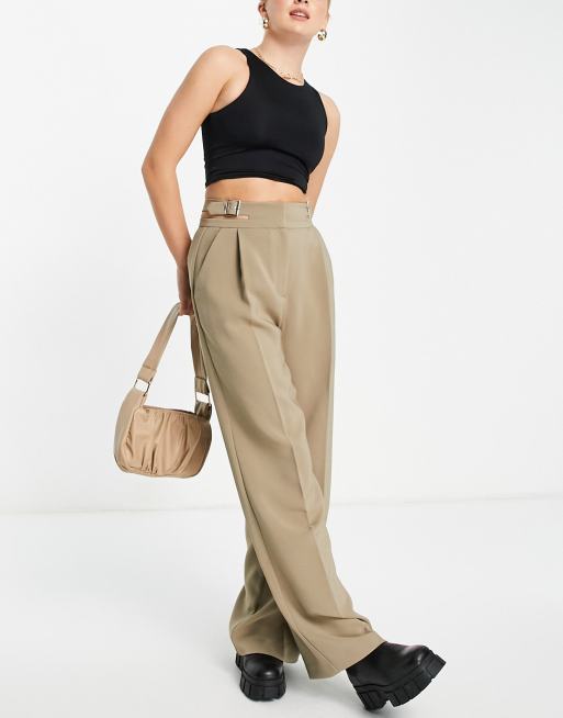 Taupe Woven High Waist Tailored Wide Leg Pants