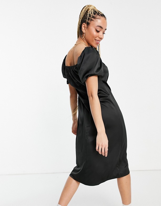  Duża Obniżka NA-KD – Czarna sukienka midi z wycięciami i bufkami Black