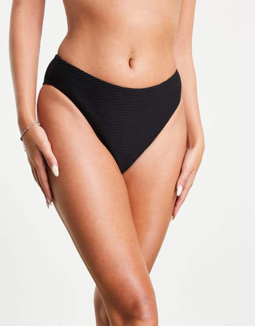 NA-KD – Czarny prążkowany dół od bikini z podwyższonym stanem