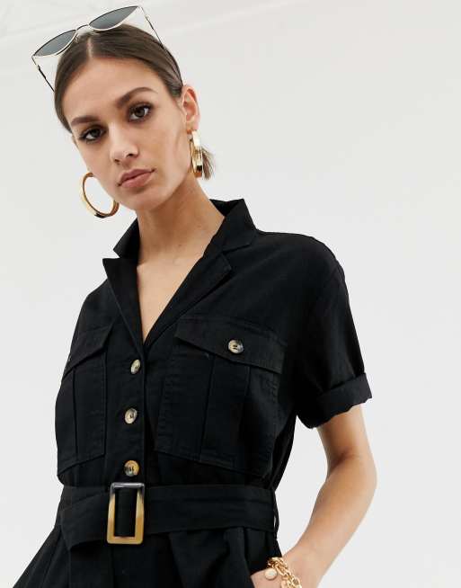 Black denim utility on sale dress