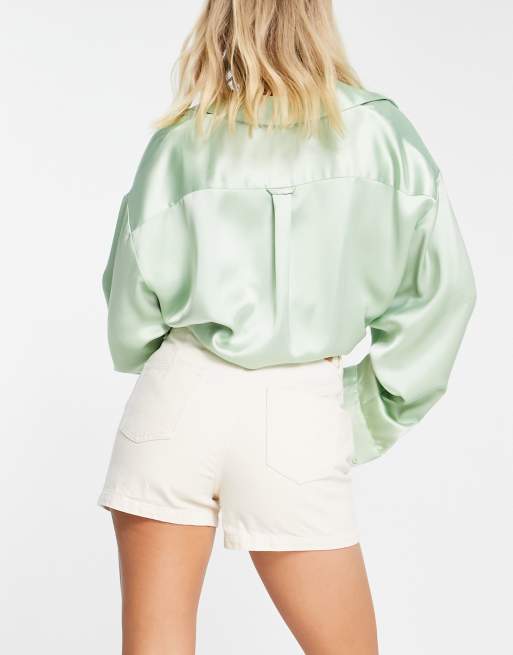 NA-KD - Denimshorts med sømdetalje i ecrufarvet bomuld - BEIGE, 2 af 4