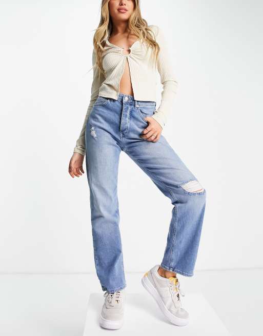 NA-KD - Destroyed mom jeans met hoge taille in blauw