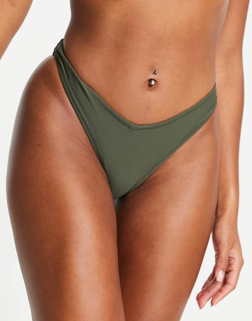 NA-KD – Dół od bikini w kolorze khaki z talią w kształcie V 