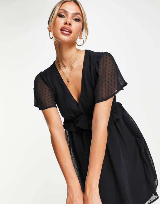 Black dobby outlet mesh dress