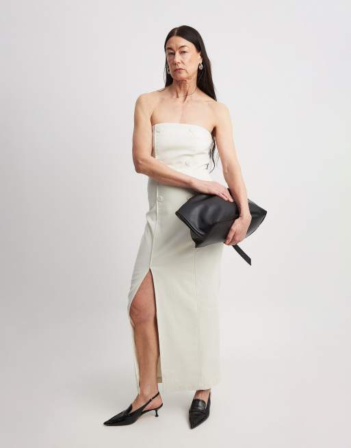 NA-KD double breasted bandeau midi dress in off white