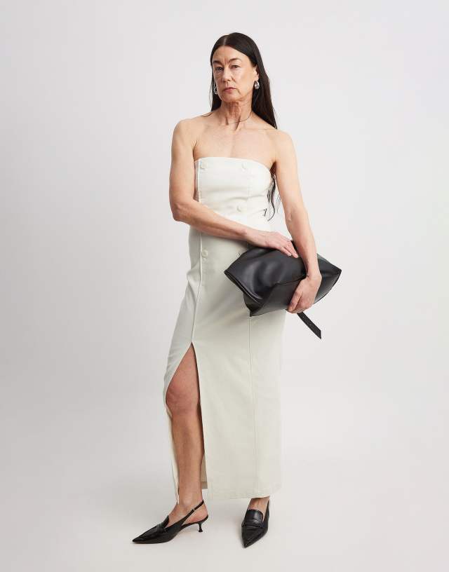 NA-KD - double breasted bandeau midi dress in off white