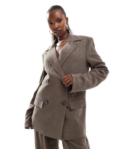 NA-KD double breasted blazer in brown (part of a set) - view 1