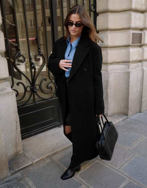 NA-KD Double breasted coat in black - view 1