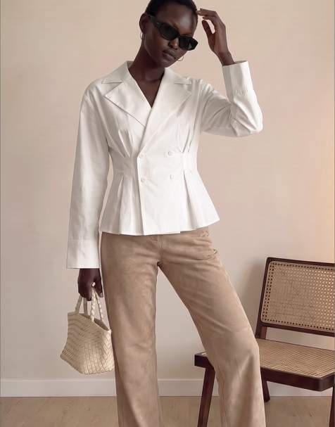 NA-KD Double breasted cropped shirt in white - view 1