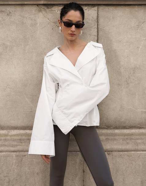 NA-KD Double breasted cropped shirt in white