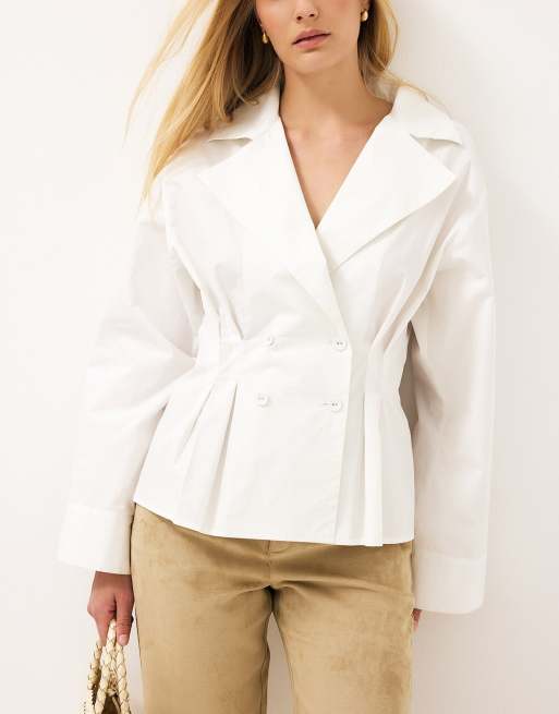 NA-KD Double breasted cropped shirt in white, 2 of 5