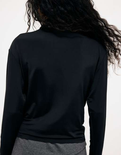 NA-KD Draped collar shirt in black, 3 of 5