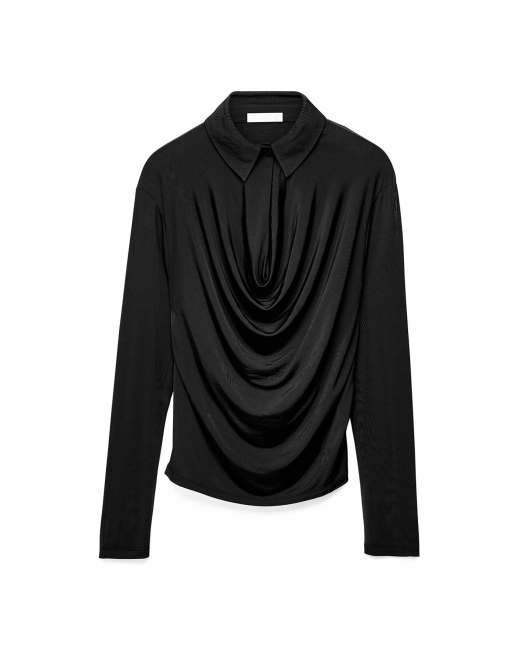 NA-KD Draped collar shirt in black, 5 of 5