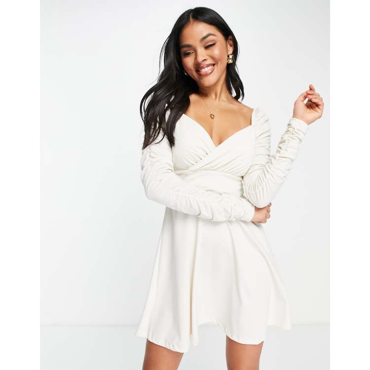 Plain long sleeve white on sale dress