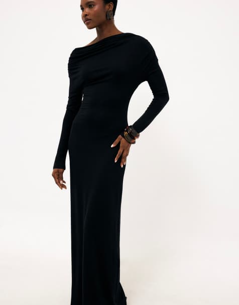 NA-KD Draped jersey maxi dress in black - view 1