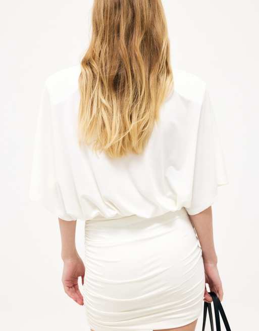 NA-KD Draped jersey mini dress in offwhite, 2 of 5