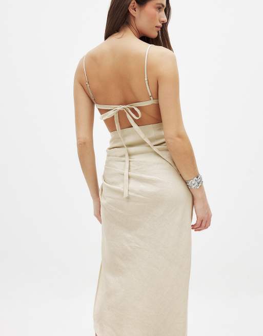 NA-KD Draped linen dress in light grey, 2 of 5
