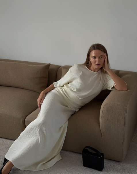 NA-KD Draped short sleeve maxi dress in cream