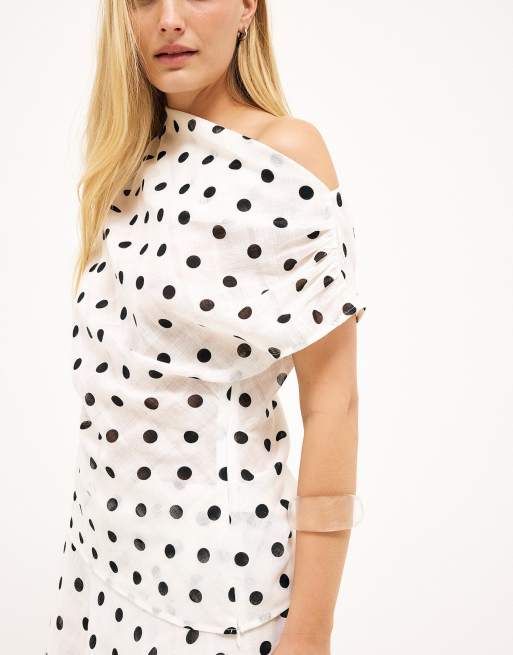 NA-KD Draped short sleeve top in dot print, 2 of 4