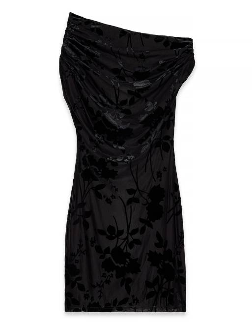 NA-KD Draped shoulder burn out mini dress in black, 5 of 5