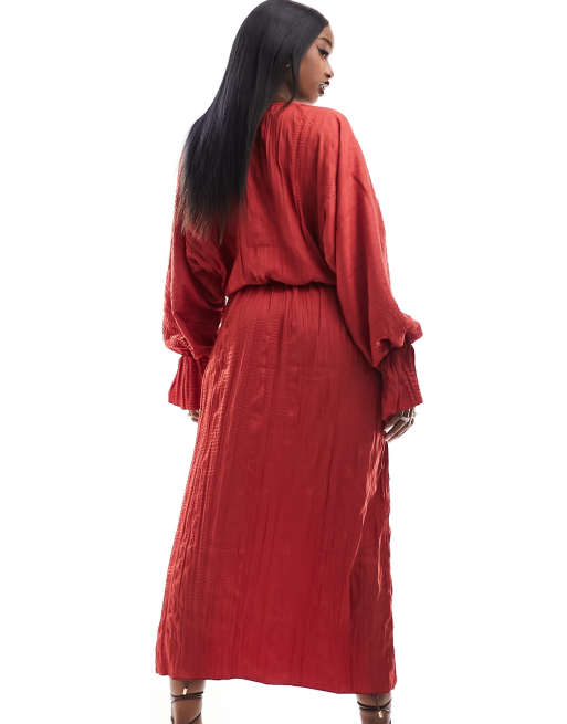 NA-KD draped structured midi dress in red