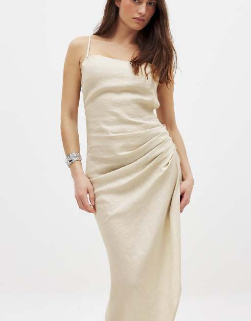 NA-KD drapiertes Leinenkleid in Hellgrau, 4 von 5