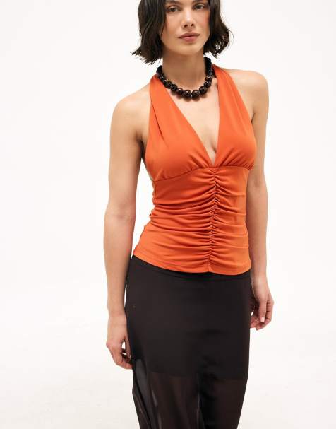 NA-KD drapiertes Neckholder-Top in Rostorange - view 1
