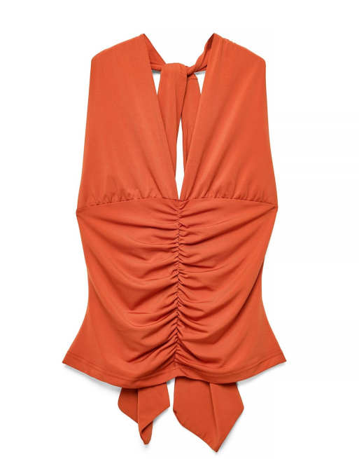 NA-KD drapiertes Neckholder-Top in Rostorange, 4 von 5