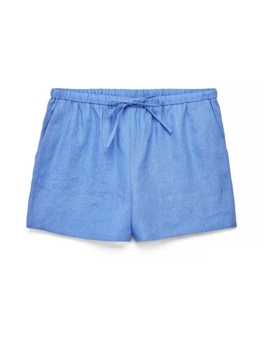 NA-KD Drawstring linen shorts in blue, 4 of 5