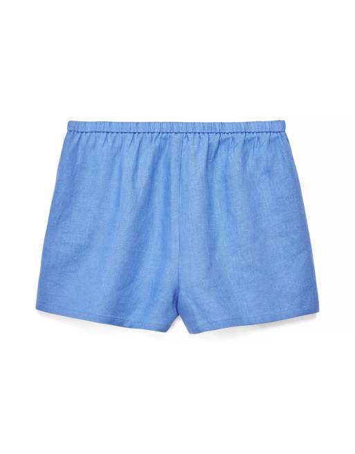 NA-KD Drawstring linen shorts in blue, 5 of 5