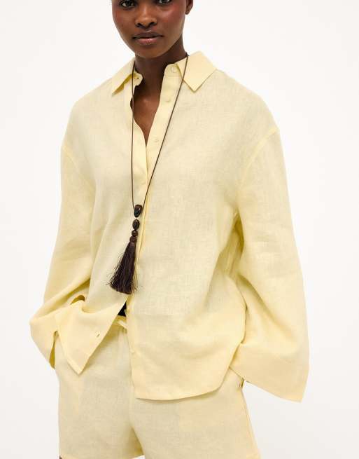 NA-KD Drawstring linen shorts in light yellow, 2 of 5