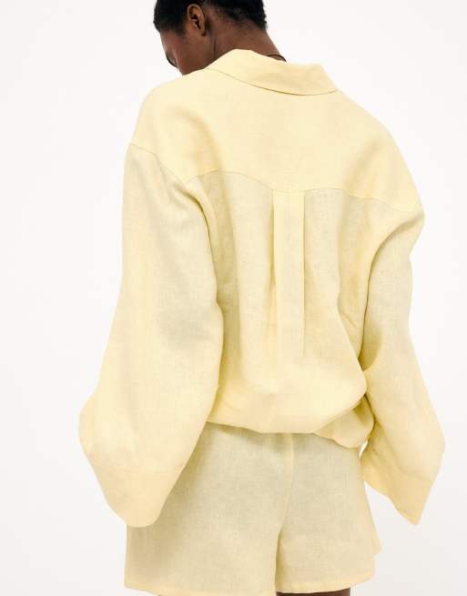 NA-KD Drawstring linen shorts in light yellow, 3 of 5