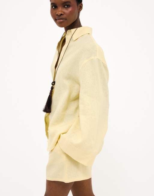 NA-KD Drawstring linen shorts in light yellow, 4 of 5