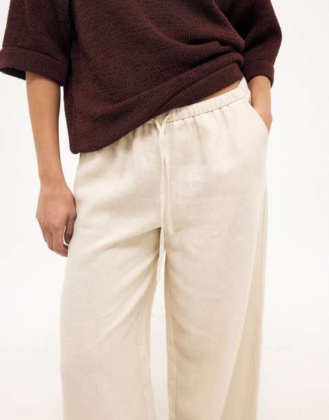 NA-KD Drawstring linen trouser in beige