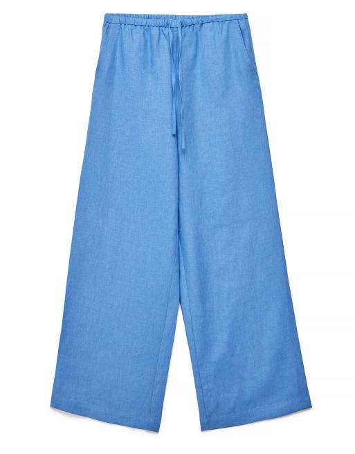 NA-KD Drawstring linen trouser in blue, 4 of 5
