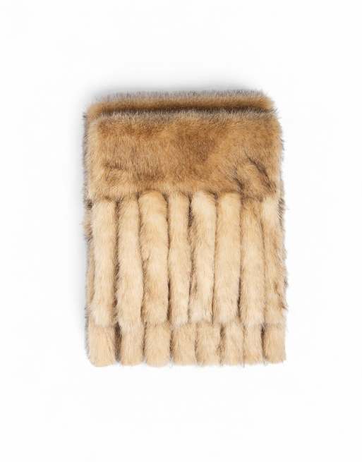 NA-KD Écharpe en fausse fourrure à grandes franges beige, 2 de 5