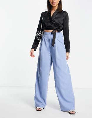 NA-KD elastic waist wide leg trousers in dusty blue - ASOS Price Checker