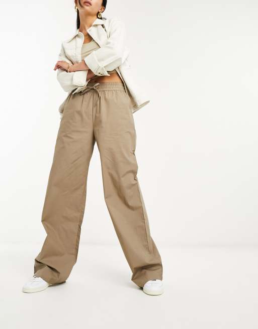 NA-KD elastic waistband baggy pants in khaki