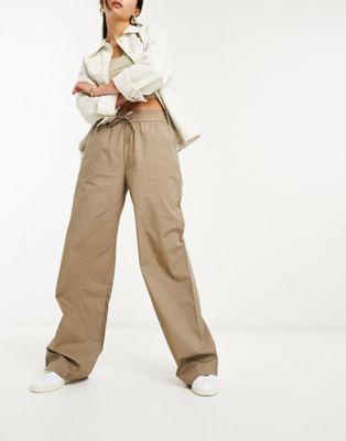 NA-KD elastic waistband baggy trousers in khaki - ASOS Price Checker
