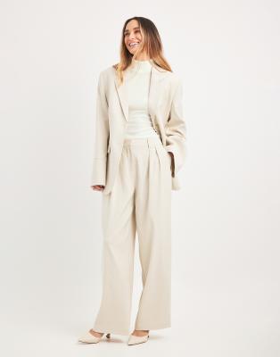 NA-KD - Elegante Hose in Sand mit hohem Bund, Kombiteil-Neutral