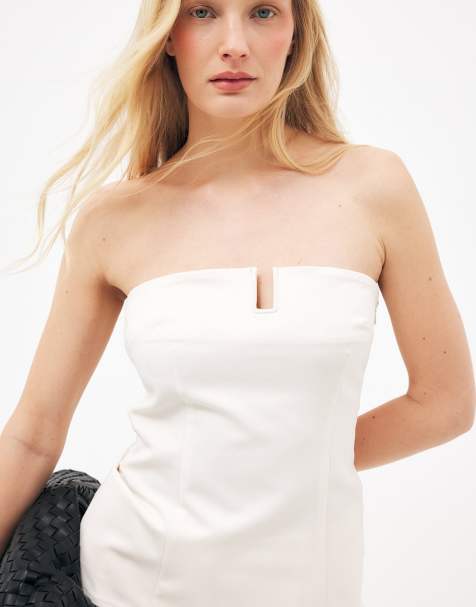 NA-KD – Elegantes Longline-Korsett in Creme mit tiefem Ausschnitt - view 1