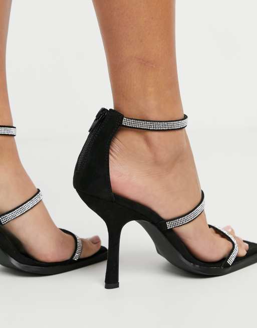 Black three strap outlet heels