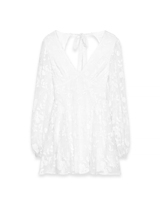 NA-KD Embroidered chiffon long sleeve mini dress in white, 5 of 5