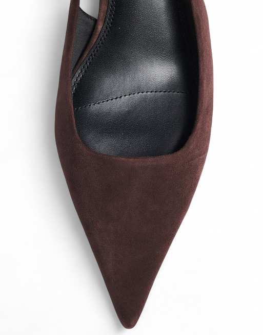 NA-KD escarpins slingback en daim marron foncé, 4 de 5